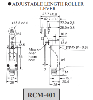 RCM-401 - 5 Amp Mini Limit Switch ADJUSTABLE LENGTH ROLLER
