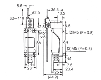 RCM-402 - 5 Amp Mini Limit Switch ADJUSTABLE ROD LEVER
