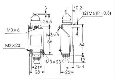 RCM-408 - 5 Amp Mini Limit Switch - TOP PUSH ROD PLUNGER