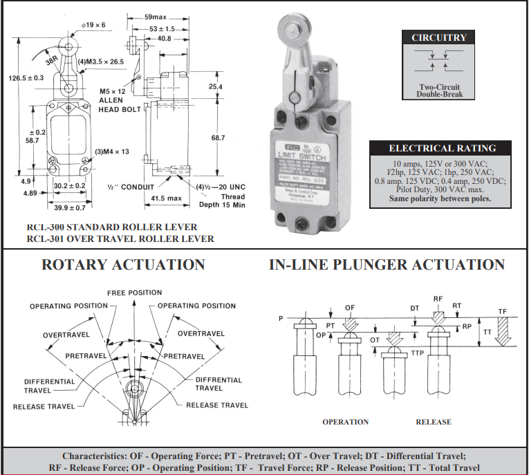 RCL-305 Precision Oil Tight Limit Switch - Relay and Control Corp