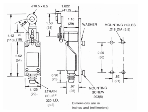 RCM-400 - 5 Amp Mini Limit Switch STANDARD ROLLER LEVER